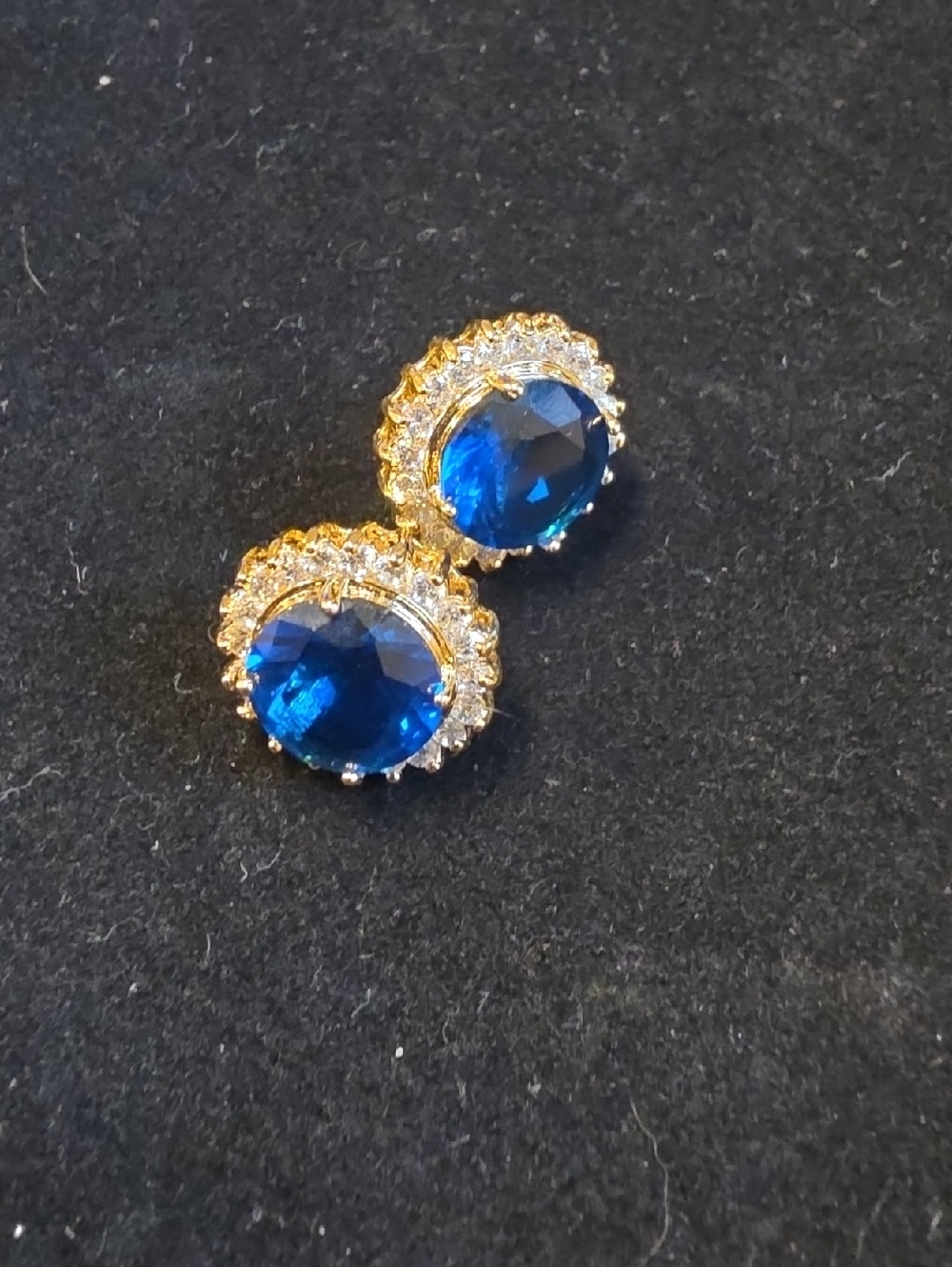 Gold-Plated Blue Crystal Halo Stud Earrings